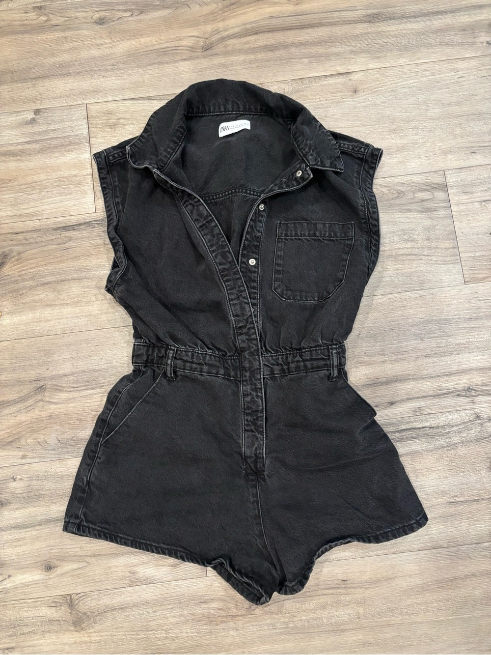 Zara Black Washed Denim Romper